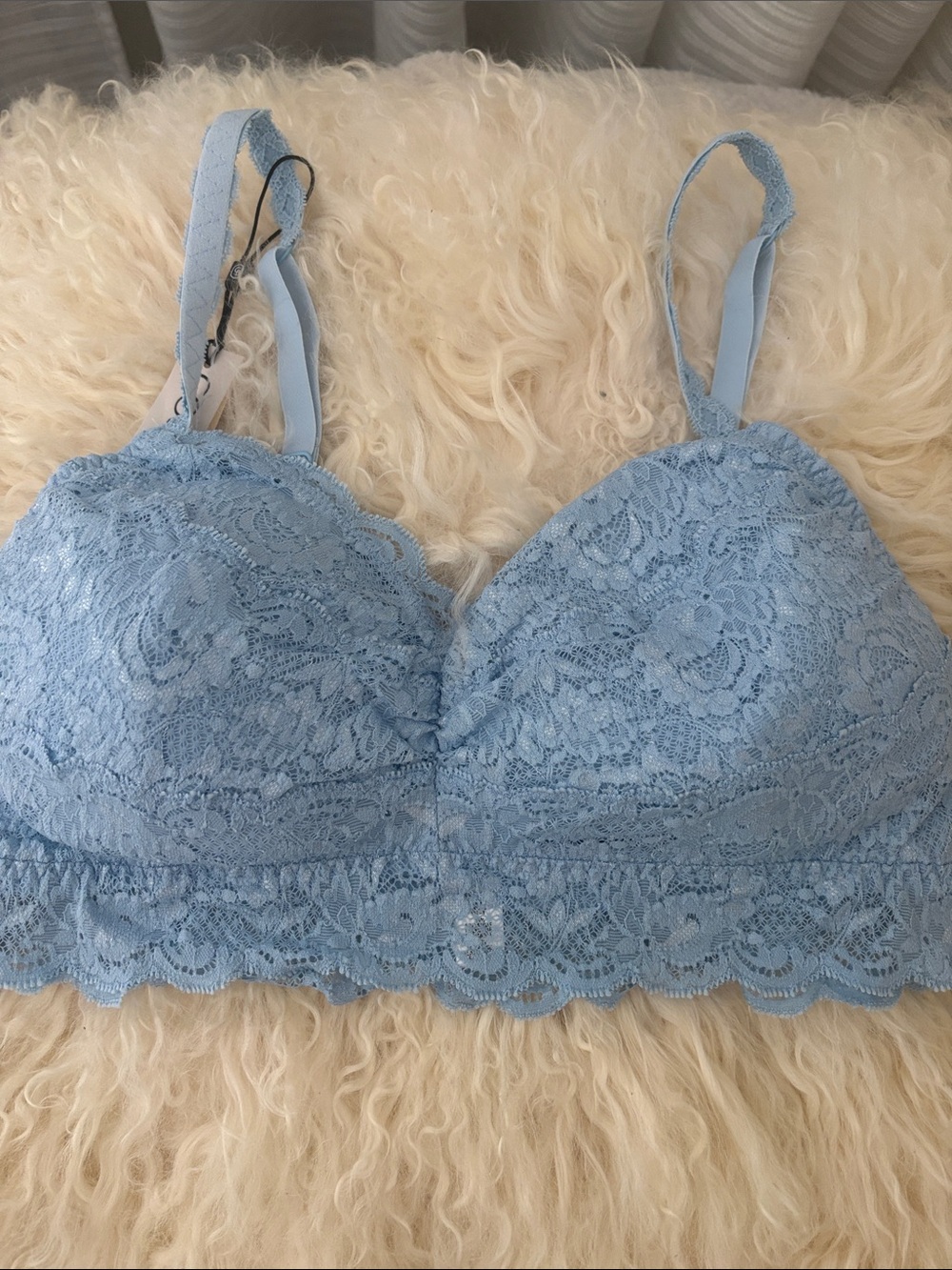 Cosabella Powder Blue Lace Bralette with Scalloped Hem